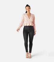 Urban Bliss White Floral Ruched Sleeve Peplum Blouse